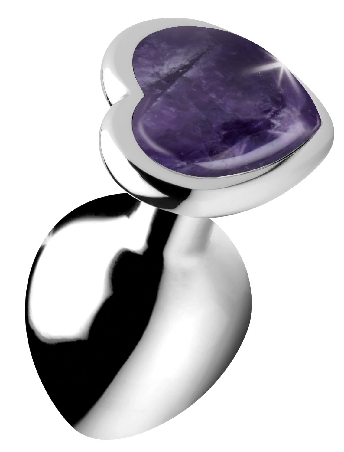 Genuine Amethyst Gemstone Heart Anal Plug - Large