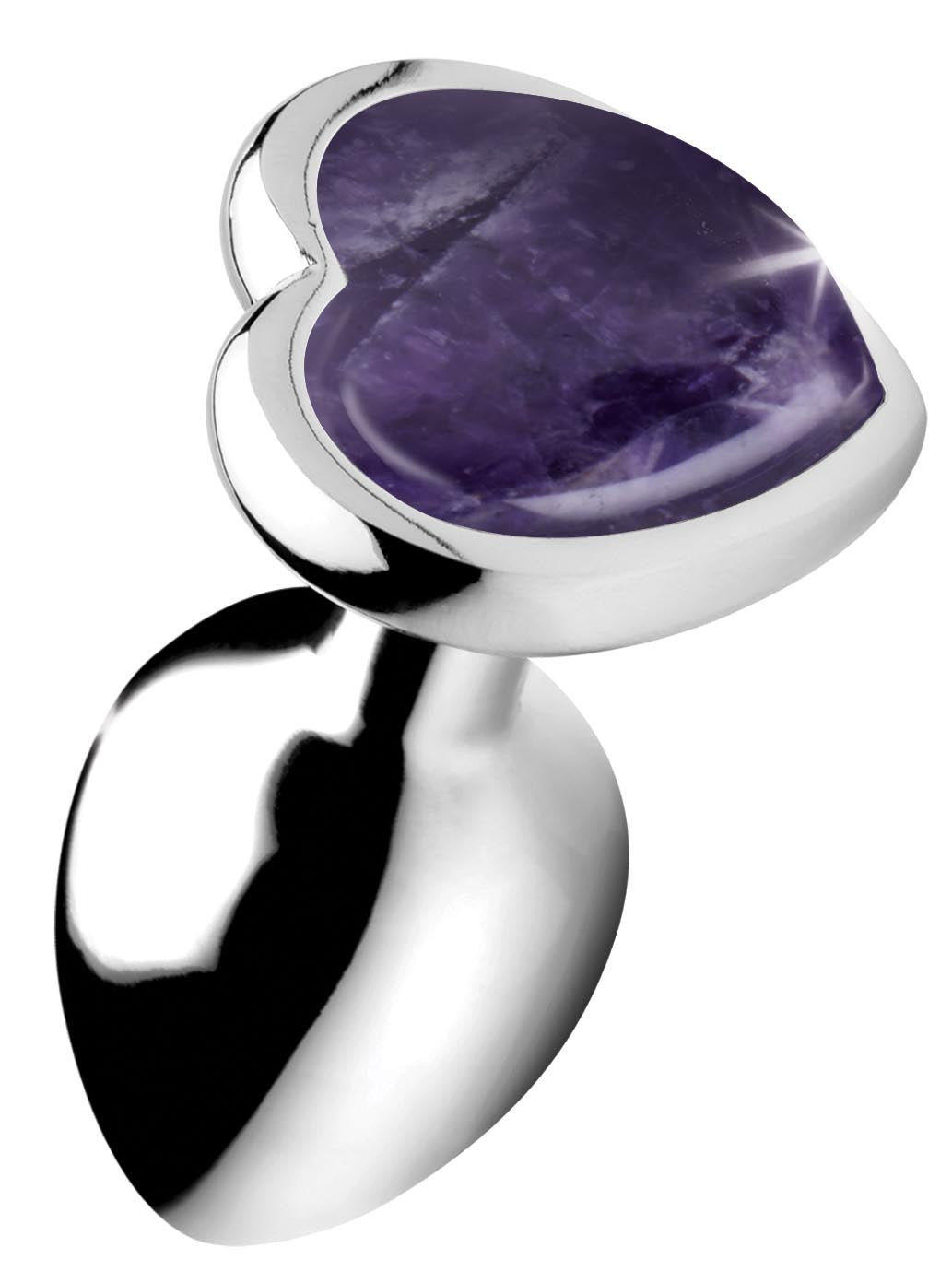 Genuine Amethyst Gemstone Heart Anal Plug - Large