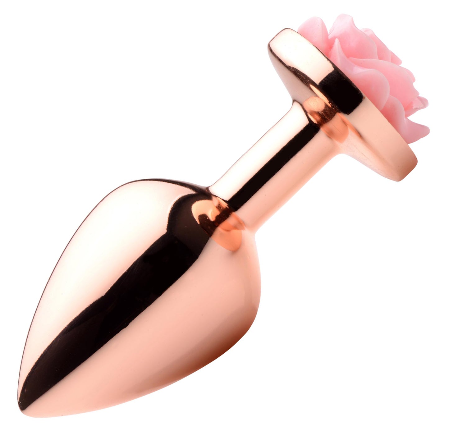 Rose Gold Anal Plug with Pink Flower - Large