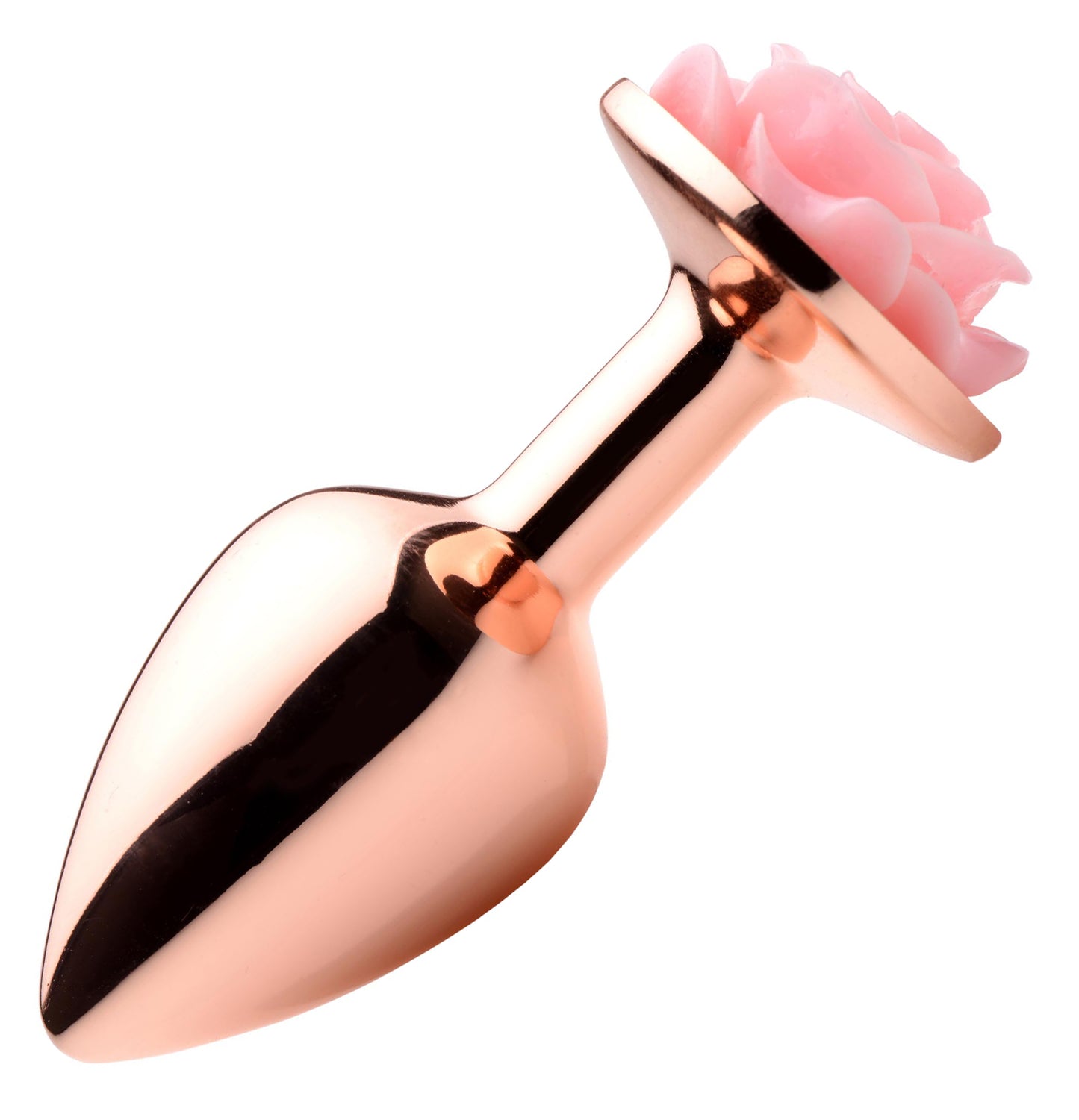 Rose Gold Anal Plug with Pink Flower - Large