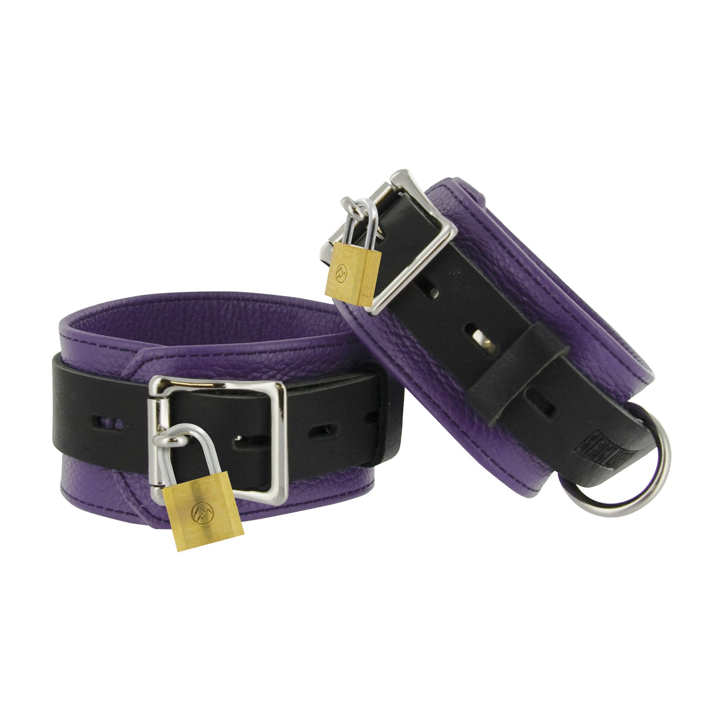 Strict Leather Purple and Black Deluxe Locking Wrist Cuffs