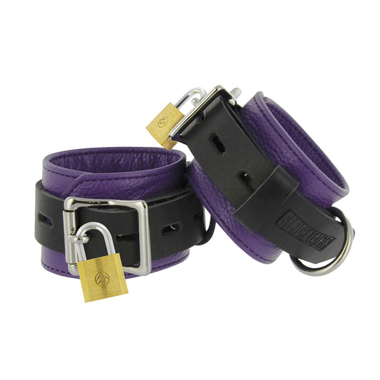 Strict Leather Purple and Black Deluxe Locking Wrist Cuffs